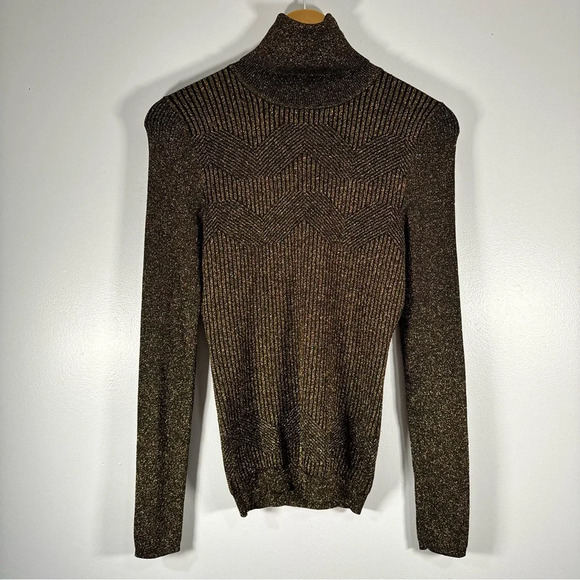 Antonio Melani black and gold metallic knit turtleneck sweater size small NWT - Picture 2 of 8